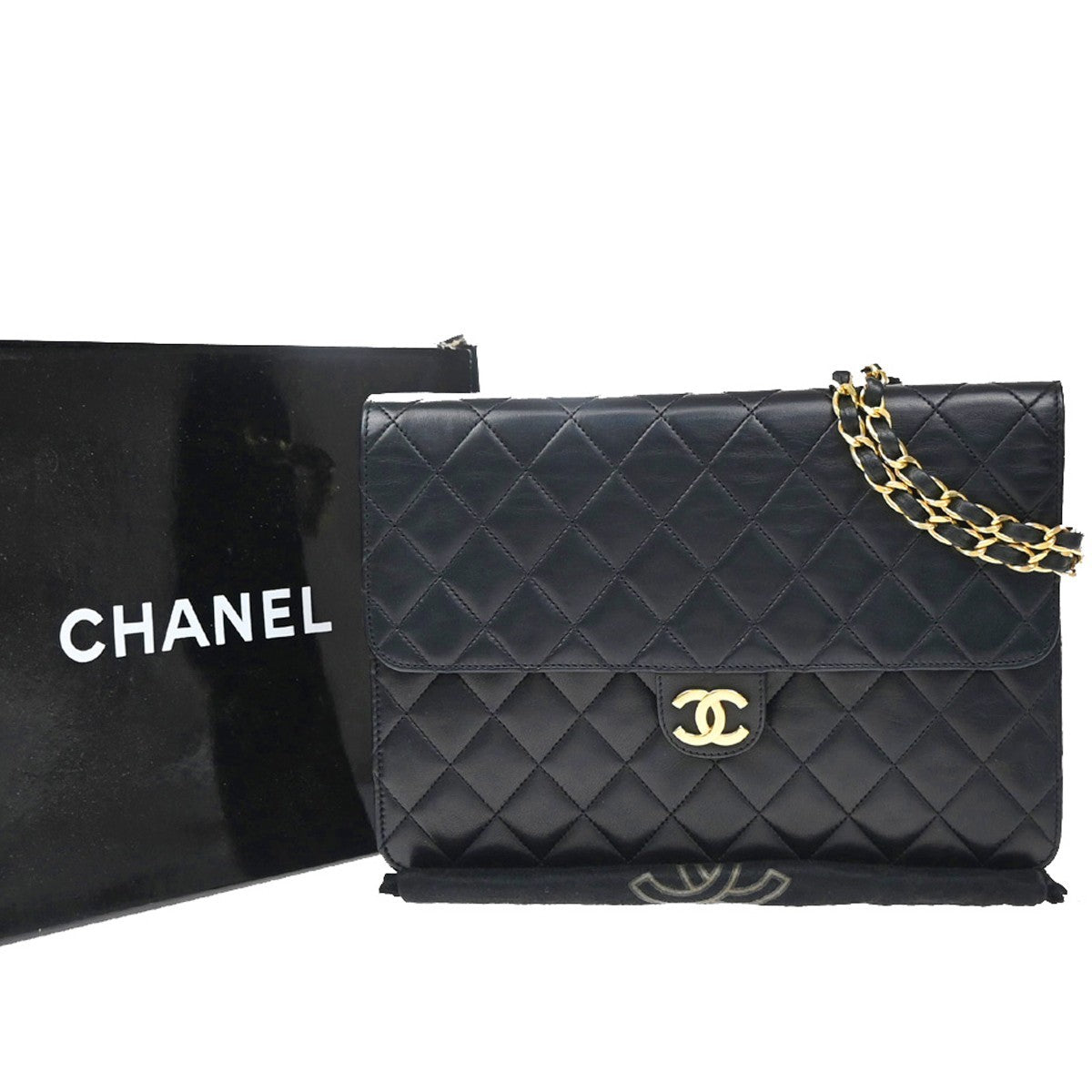 Chanel Vintage Clutch With Chain Quilted Leather Black Leather Clutche & Pouche Bag (Pre-Owned)