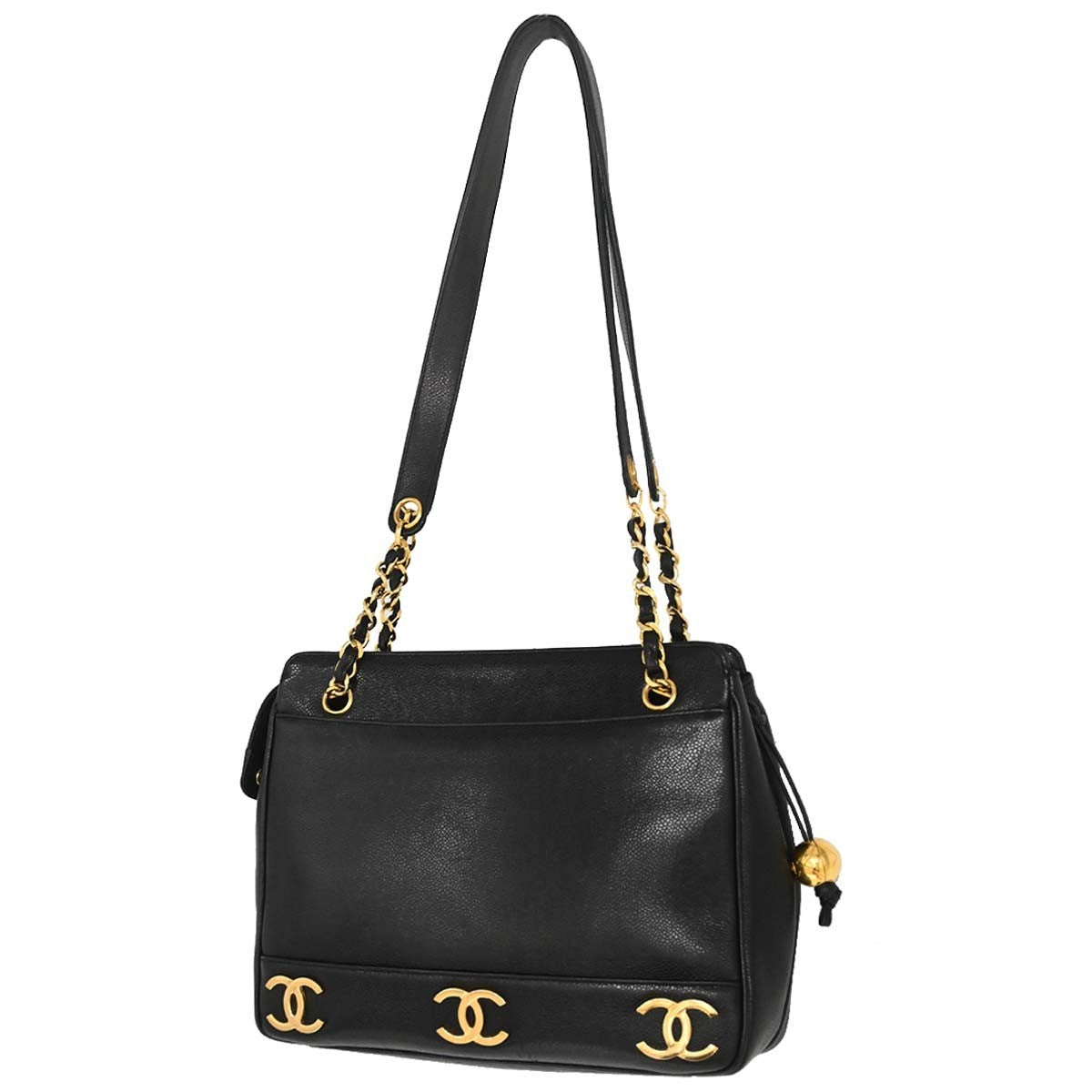 Chanel Triple Cc Chain Shoulder Caviar Leather Black Leather Shoulder Bag Bag (Pre-Owned)