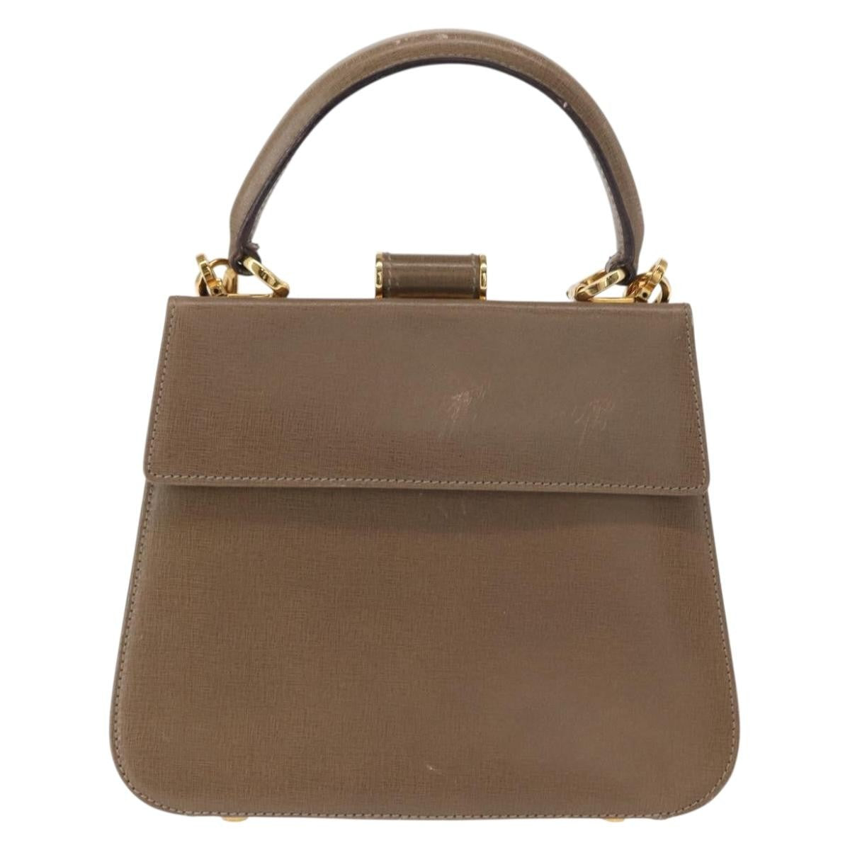 Salvatore Ferragamo Gancini Leather Beige Leather Handbag (Pre-Owned)