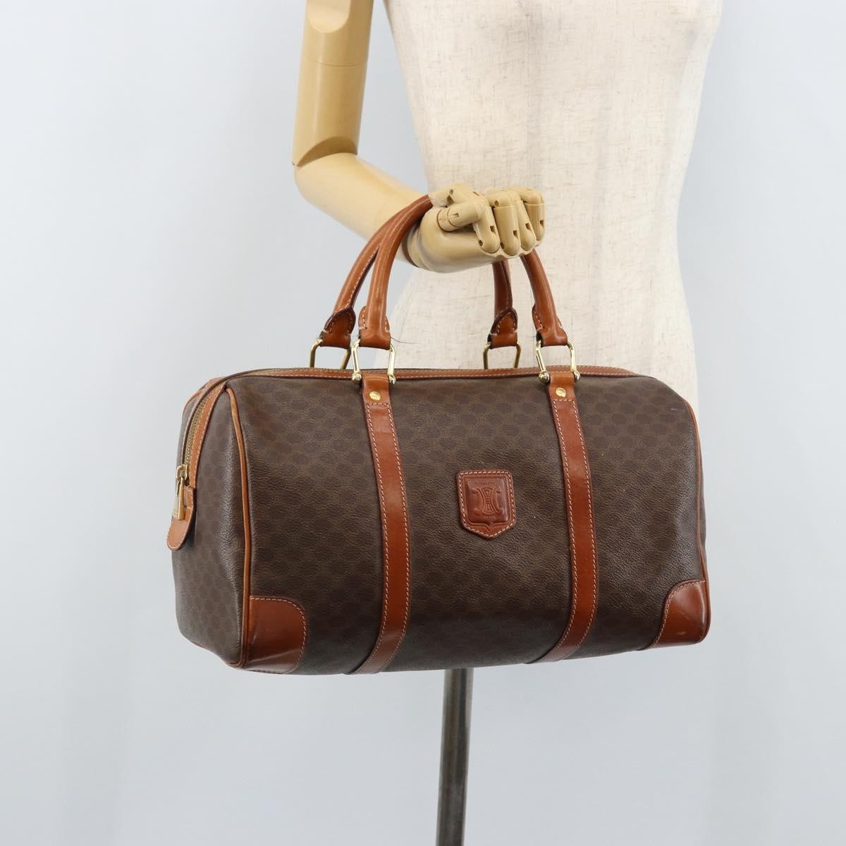 Celine Vintage Duffle Canvas And Leather Brown Canvas Travel Bag Bag (Pre-Owned)