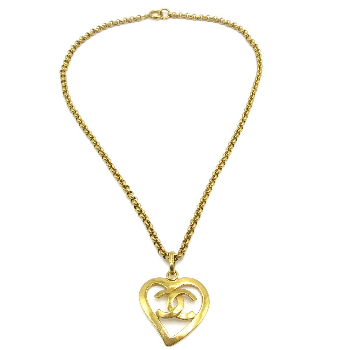 Chanel Cc Heart Pendant Metal Gold Gold_Plated Necklace Jewelry (Pre-Owned)