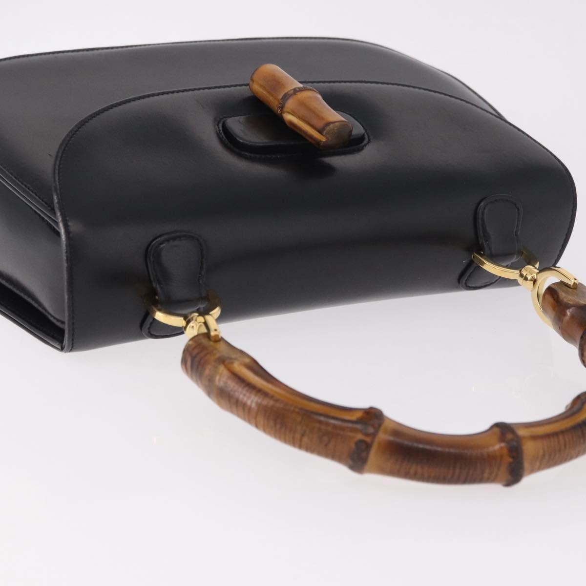 Gucci Vintage Convertible Bamboo Top Handle Leather Black Leather Handbag (Pre-Owned)