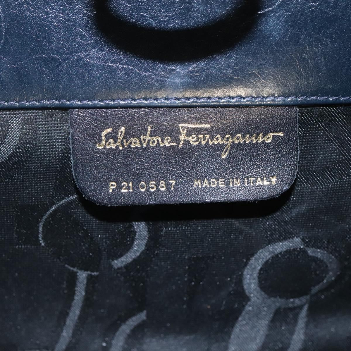 Salvatore Ferragamo Vintage Gancini Chain Leather Navy Leather Shoulder Bag Bag (Pre-Owned)