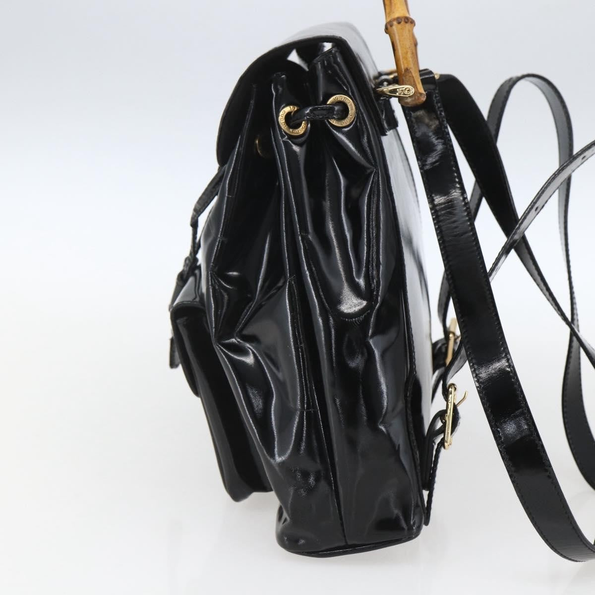 Gucci Vintage Bamboo Patent Black Patent_Leather Backpack Bag (Pre-Owned)