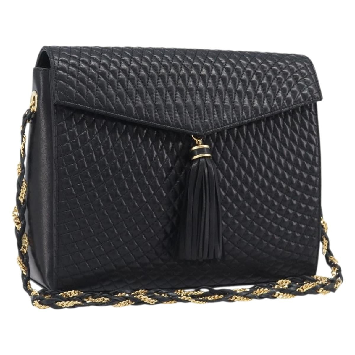 Bally Vintage Chain Quilted Leather Black Leather Shoulder Bag Bag (Pre-Owned)
