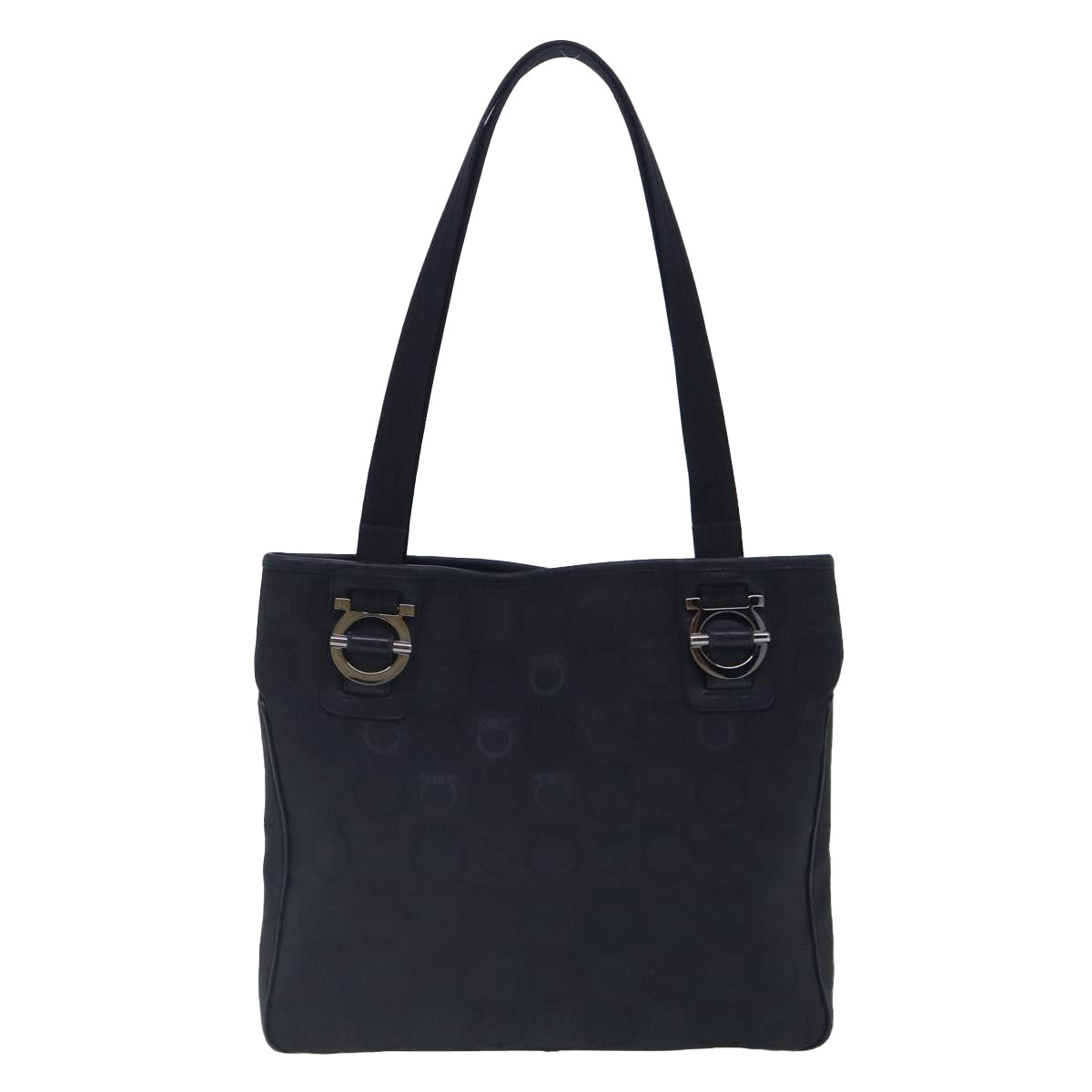 Salvatore Ferragamo Gancini Black Canvas Tote Bag (Pre-Owned)