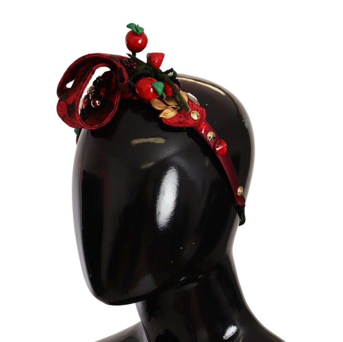 Dolce & Gabbana Red Tiara Berry Fruit Crystal Bow Hair Diadem Women's Headband