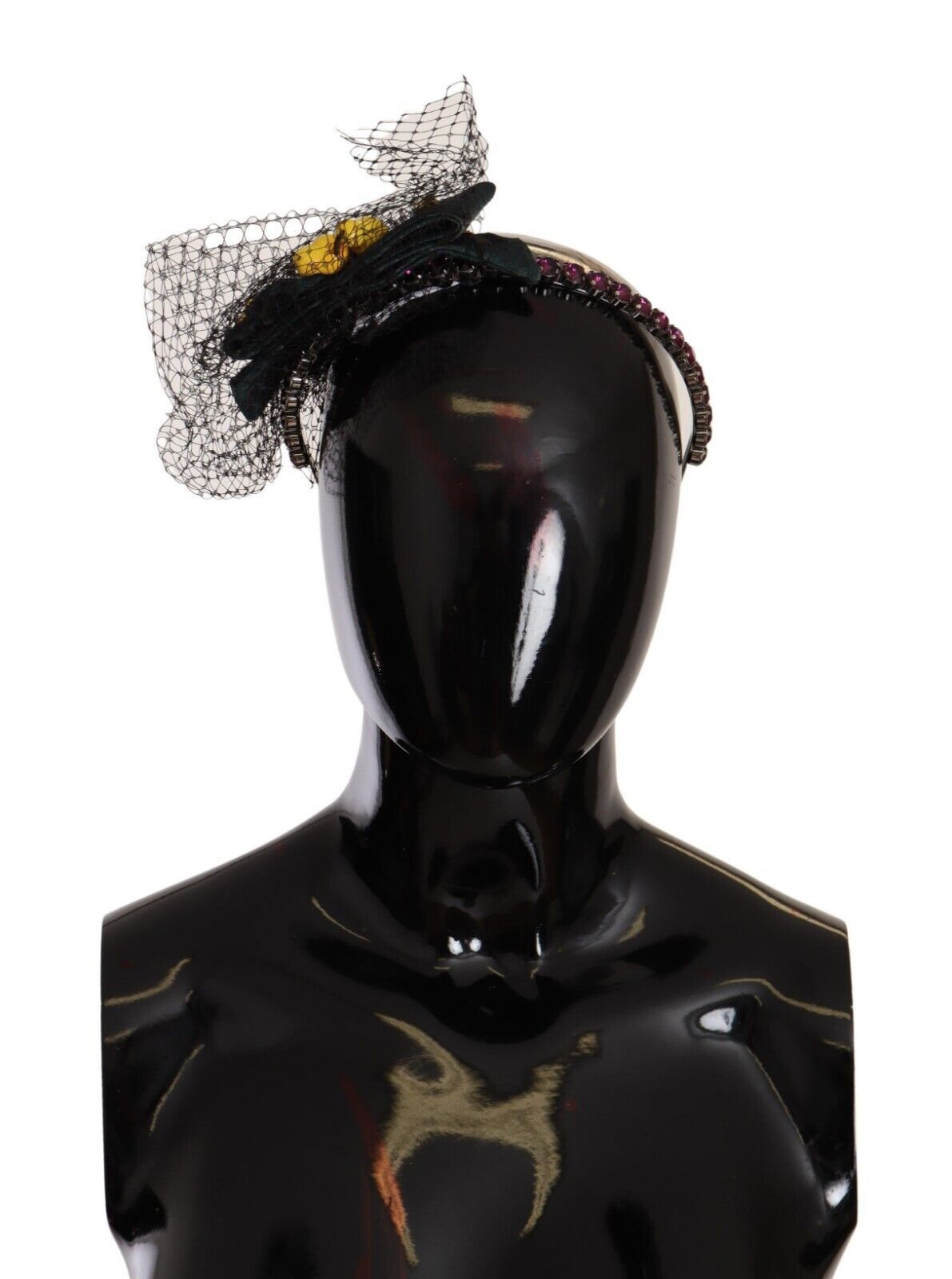 Dolce & Gabbana Silver Tiara Crystals Fruits Black Mesh Diadem Women's Headband