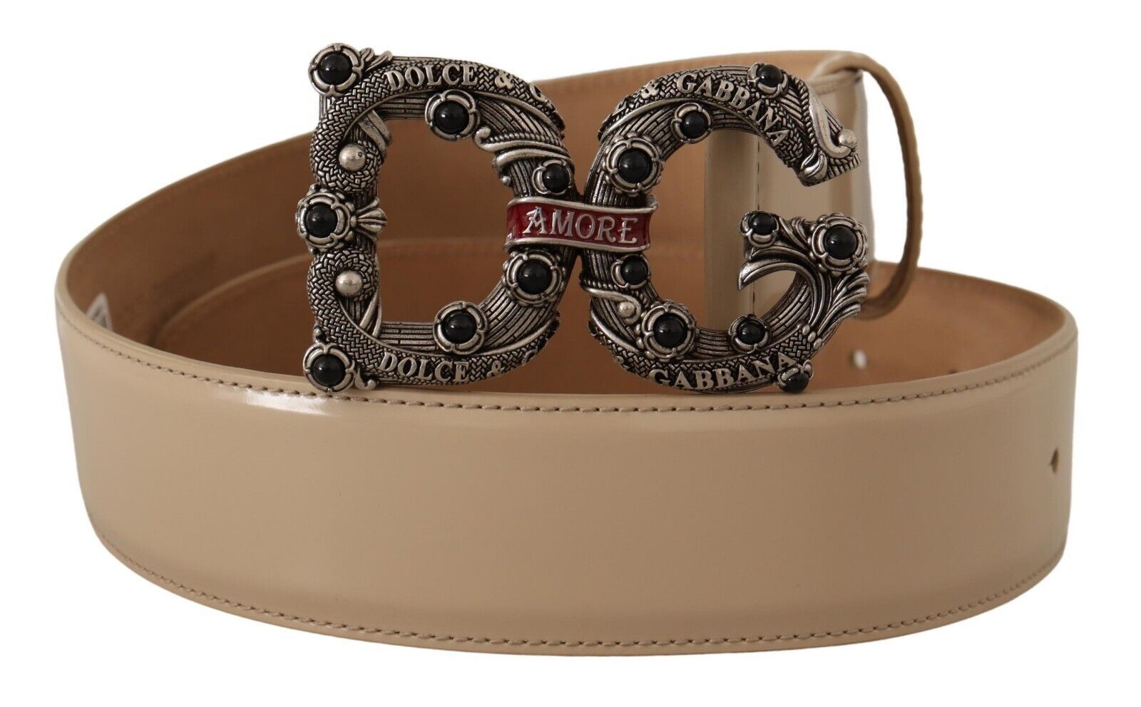 Dolce & Gabbana Vintage-Brass Logo Pearl Embellished Women's Belt