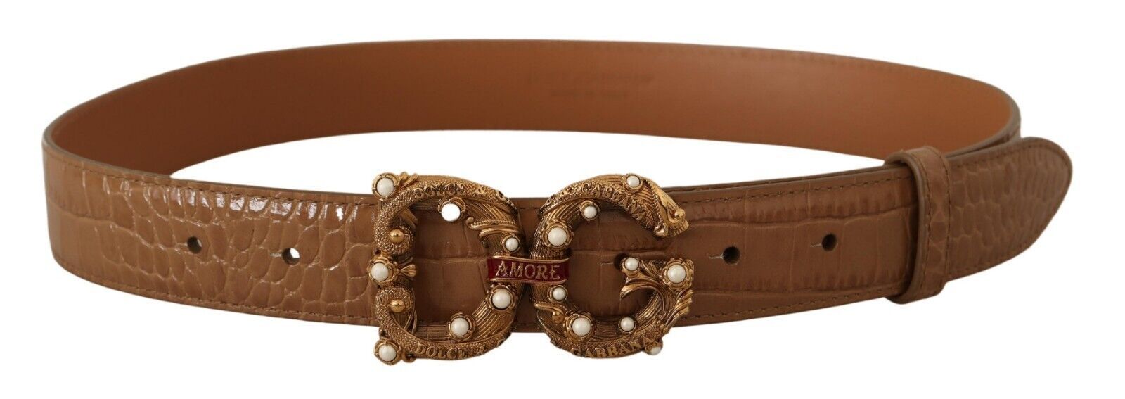 Dolce & Gabbana Elegant Croco Leather Amore Belt with Women's Pearls