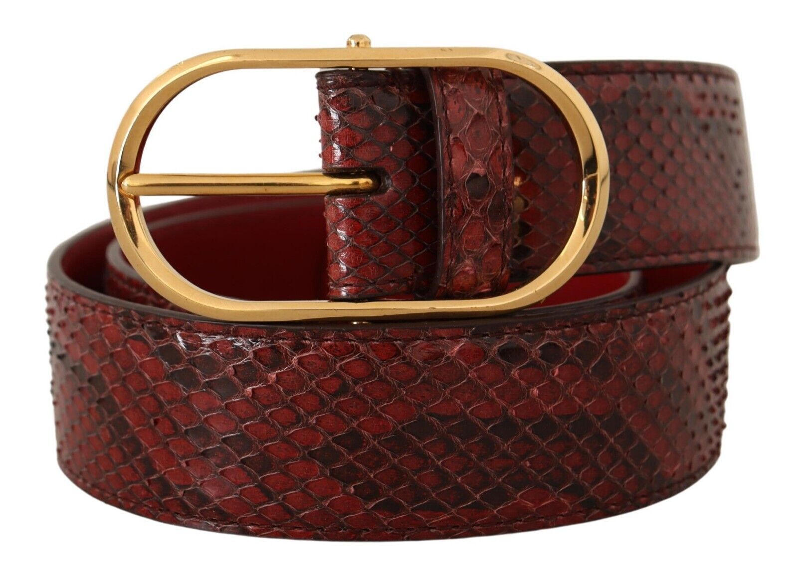 Dolce & Gabbana Red Exotic Leather Gold Oval Buckle Women's Belt