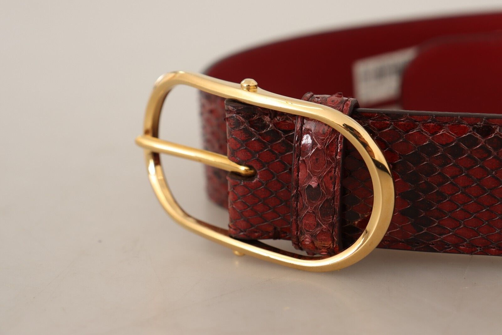 Dolce & Gabbana Red Exotic Leather Gold Oval Buckle Women's Belt