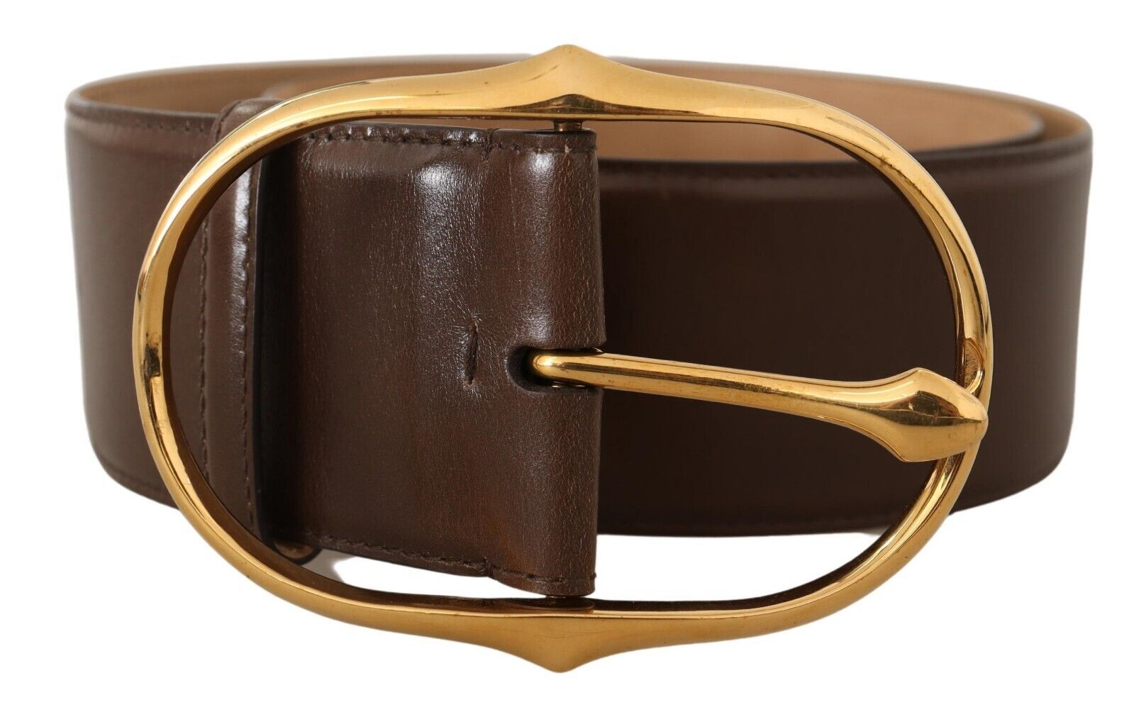 Dolce & Gabbana Elegant Brown Leather Belt with Gold Women's Buckle