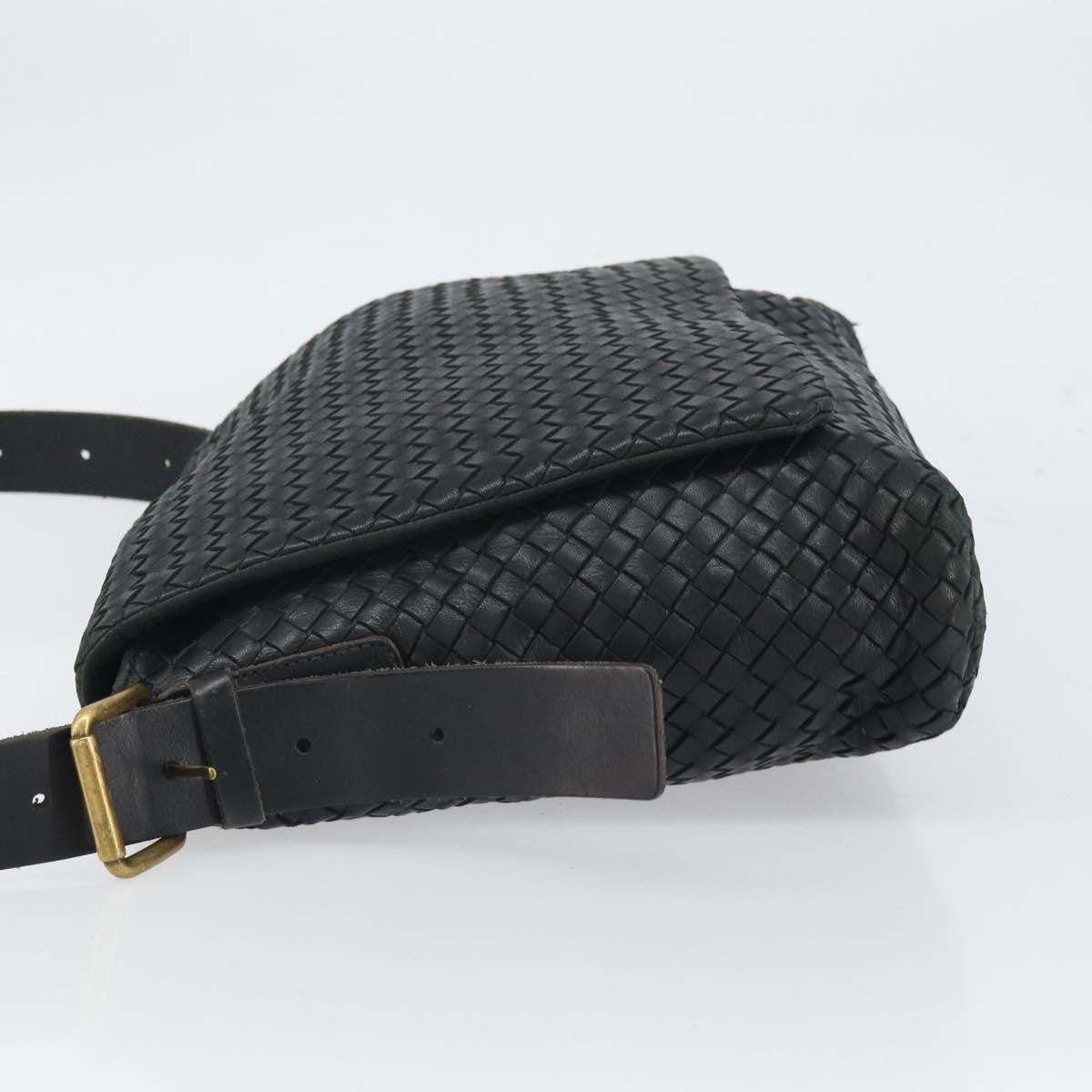 Bottega Veneta Square Flap Messenger Intrecciato Nappa Black Leather Shoulder Bag Bag (Pre-Owned)