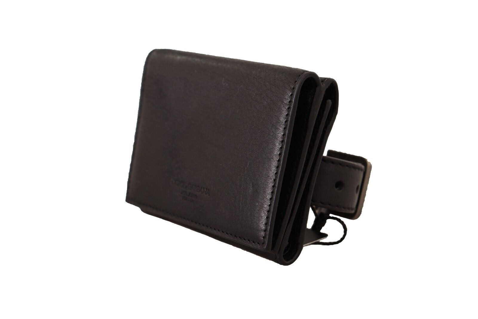 Dolce & Gabbana Black Leather Trifold Purse Belt Multi Kit Women's Wallet