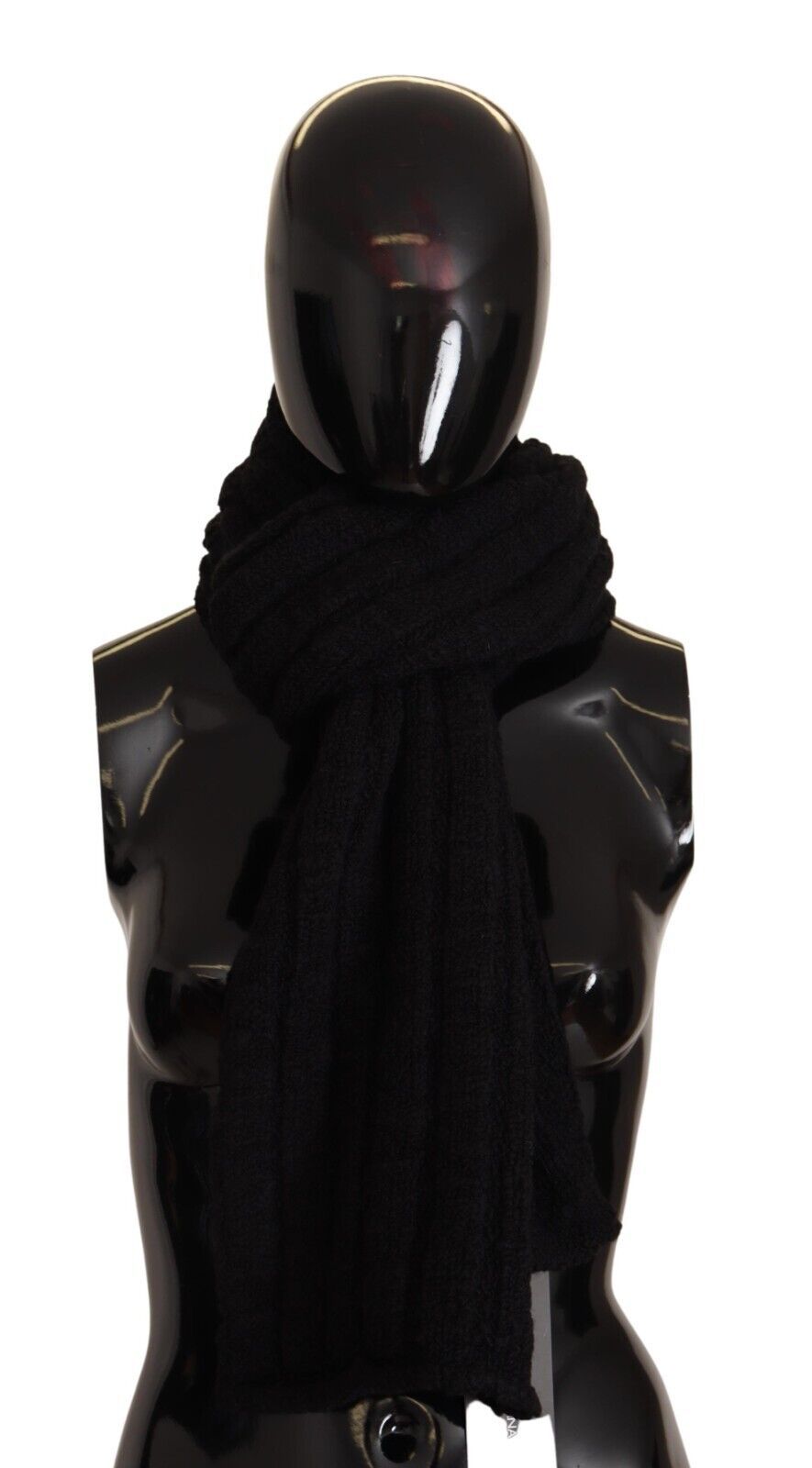 Dolce & Gabbana Black Virgin Wool Knitted Unisex Warmer Shawl Women's Scarf