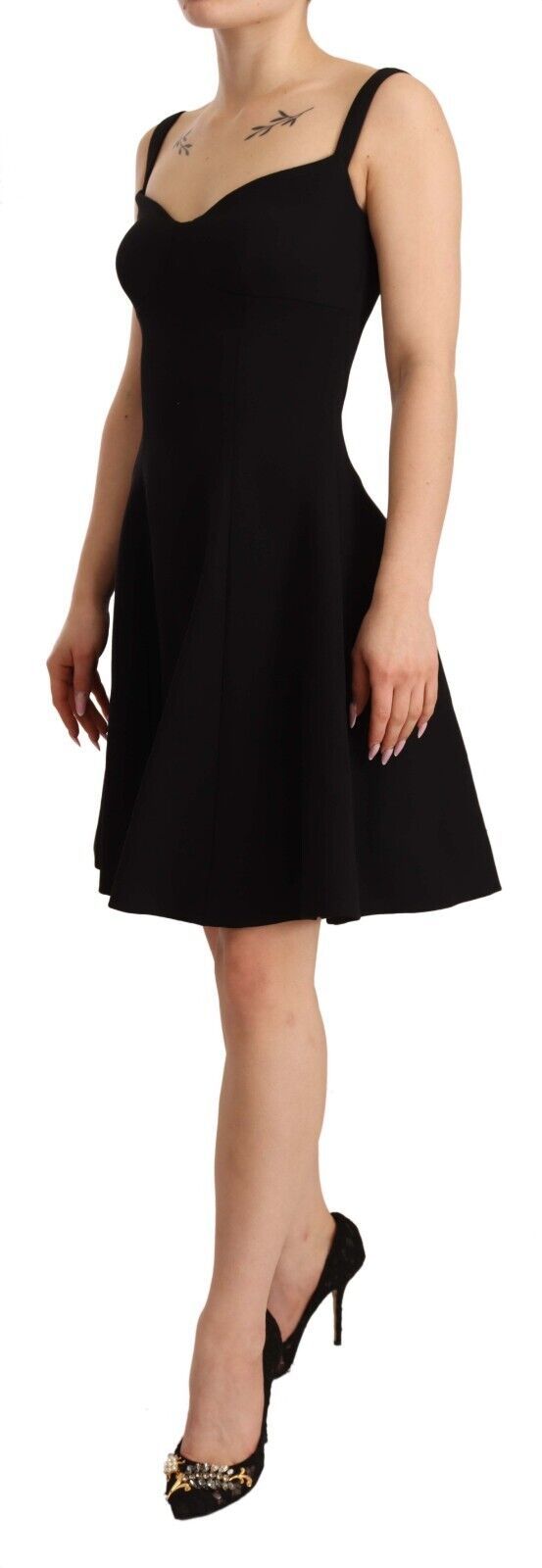 Dolce & Gabbana Black Fit Flare Wool Stretch Sheath Women's Dress