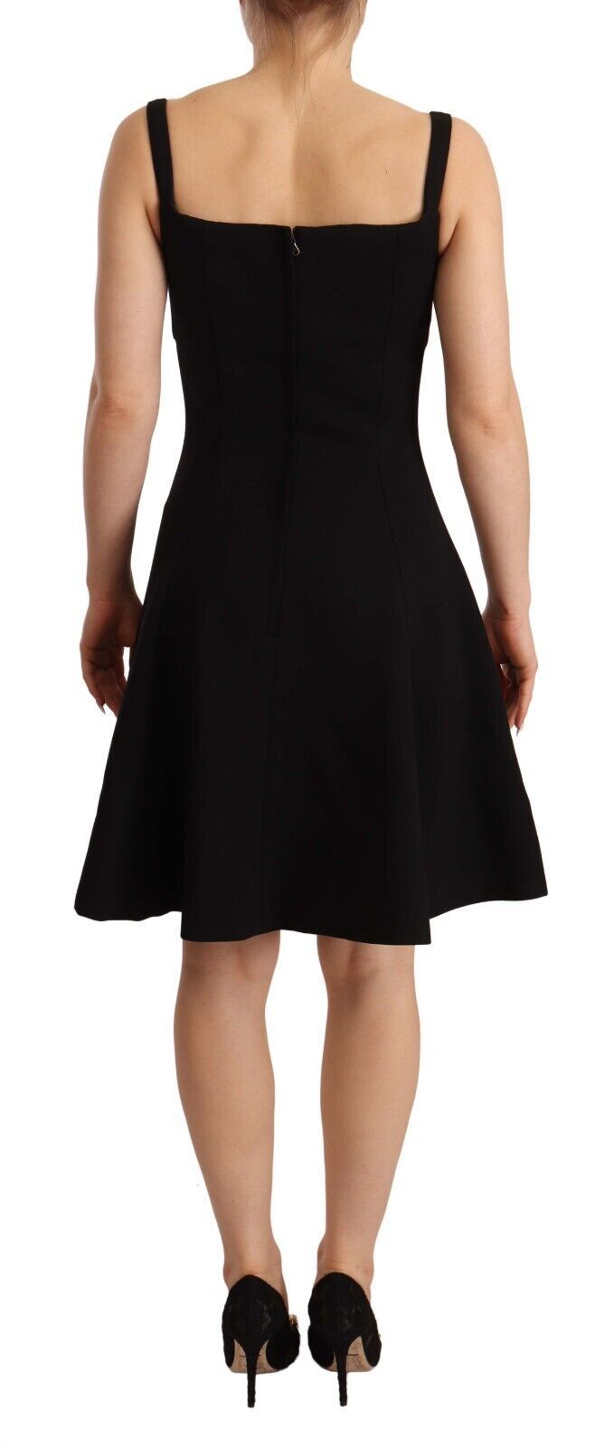 Dolce & Gabbana Black Fit Flare Wool Stretch Sheath Women's Dress