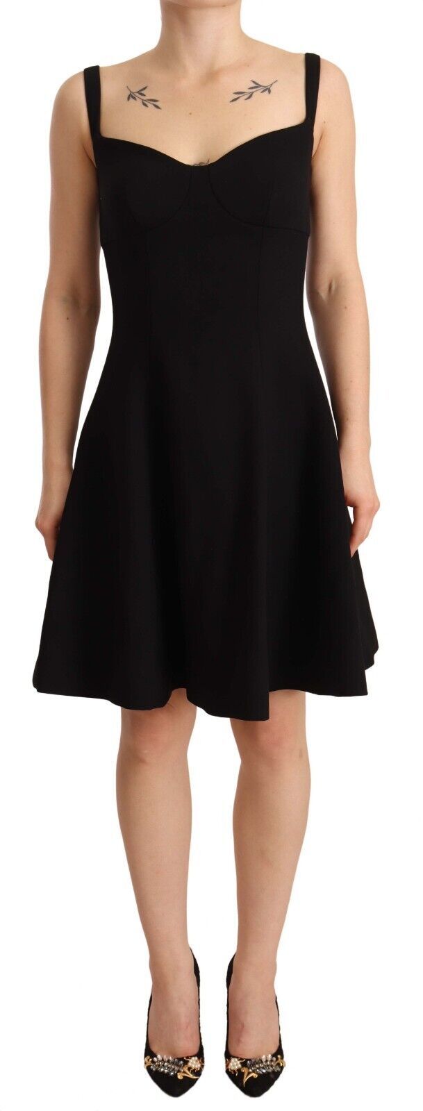 Dolce & Gabbana Black Fit Flare Wool Stretch Sheath Women's Dress