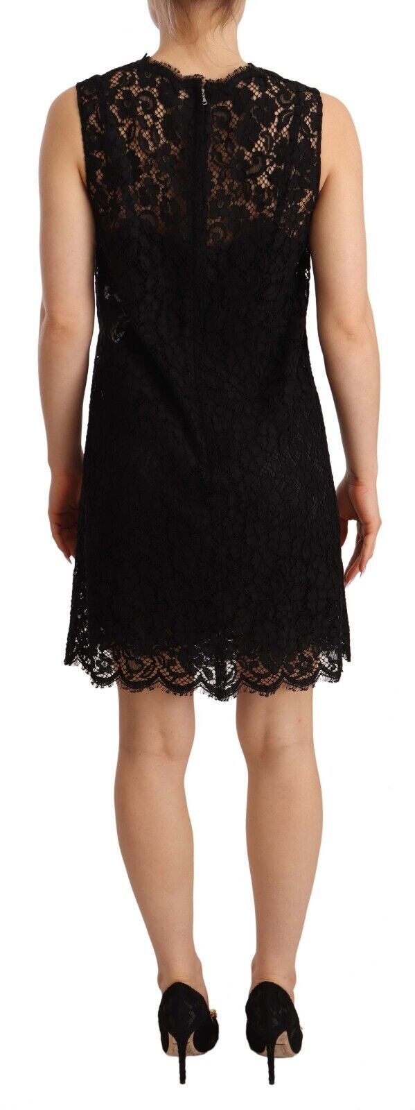 Dolce & Gabbana Black Floral Lace Sheath Sleeveless Mini Women's Dress