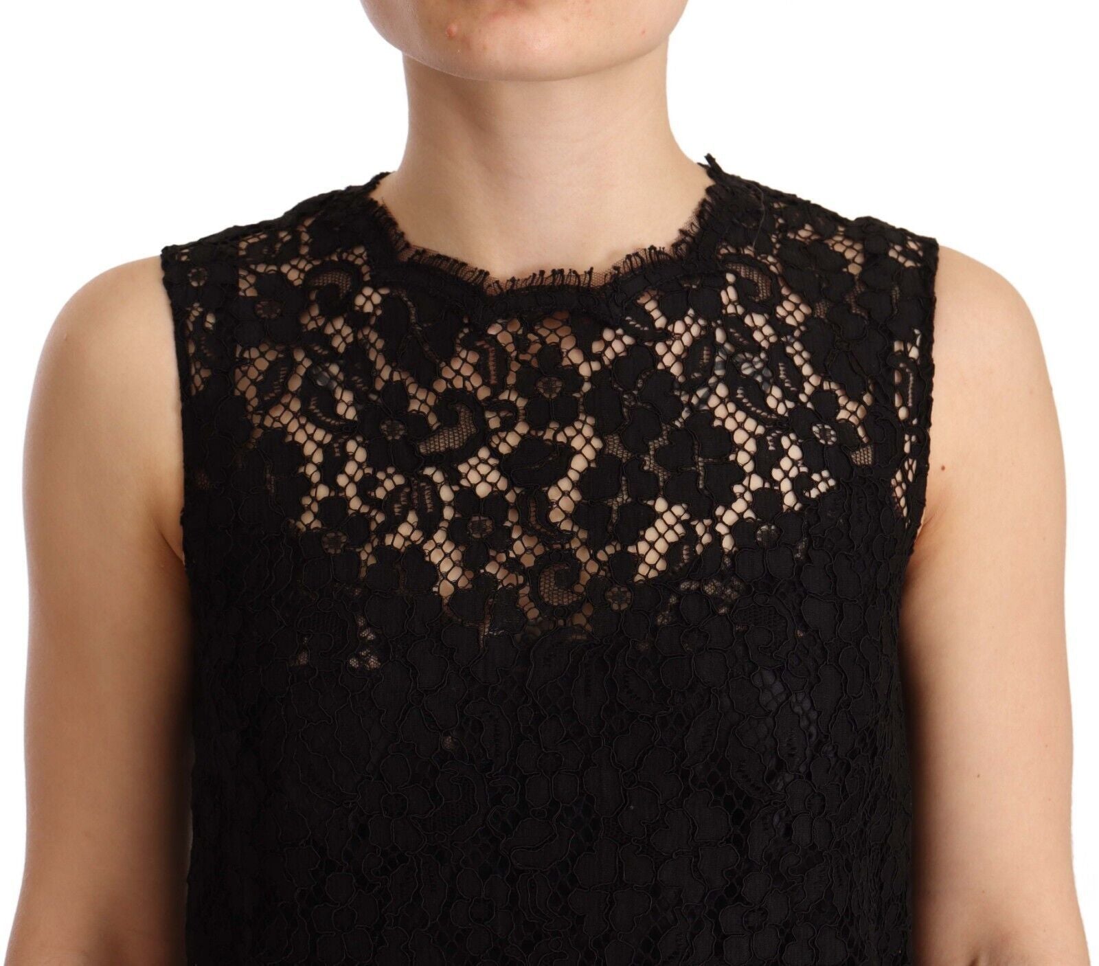 Dolce & Gabbana Black Floral Lace Sheath Sleeveless Mini Women's Dress