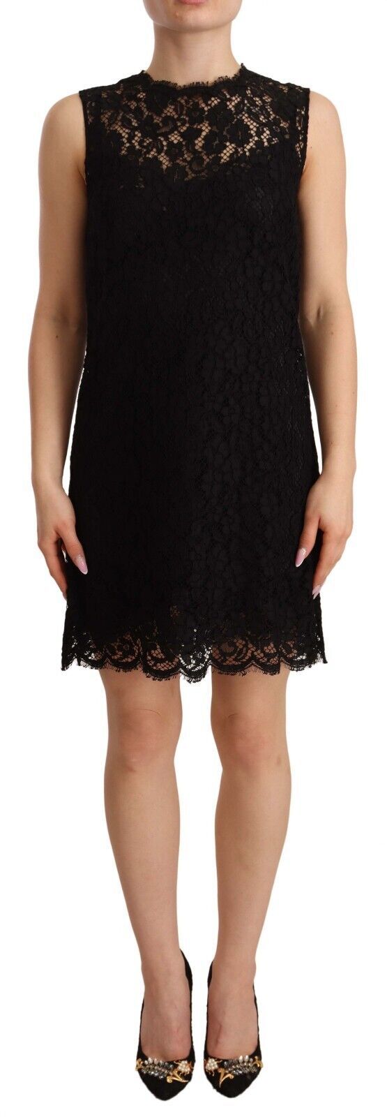 Dolce & Gabbana Elegant Floral Lace Sheath Dress in Women's Black