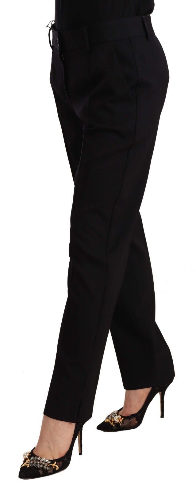 Dolce & Gabbana Black Mid Waist Skinny Trouser Wool Women's Pants