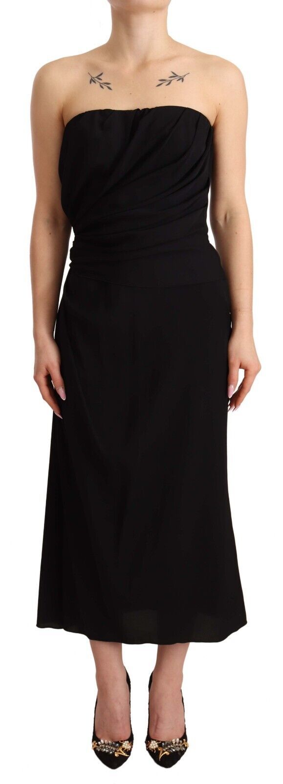 Dolce & Gabbana Black Silk Stretch Strapless Sheath Midi Women's Dress