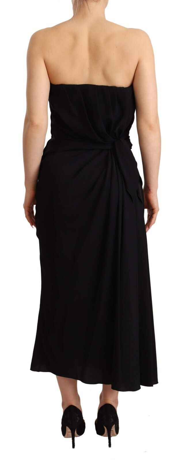 Dolce & Gabbana Black Silk Stretch Strapless Sheath Midi Women's Dress