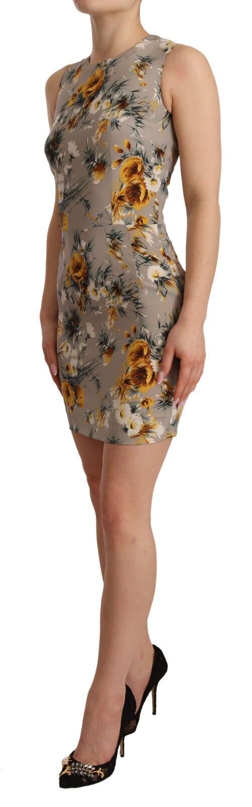 Dolce & Gabbana Gray Silk Stretch Floral Sheath Mini Women's Dress