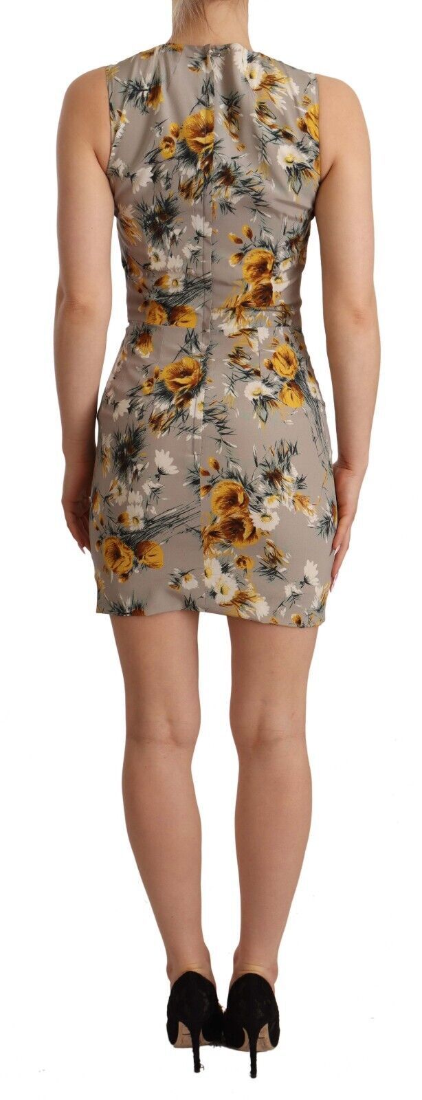 Dolce & Gabbana Gray Silk Stretch Floral Sheath Mini Women's Dress
