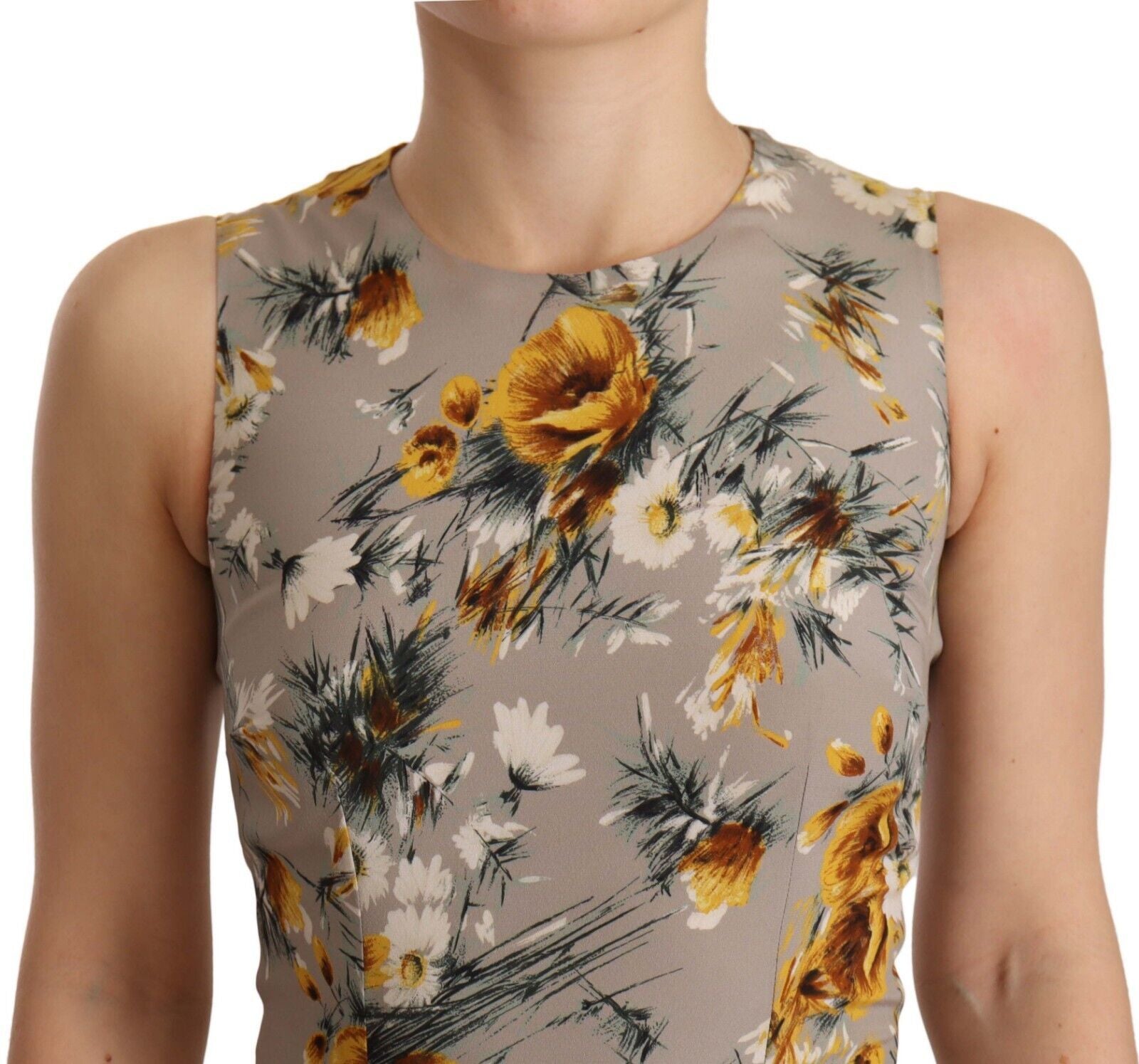 Dolce & Gabbana Gray Silk Stretch Floral Sheath Mini Women's Dress