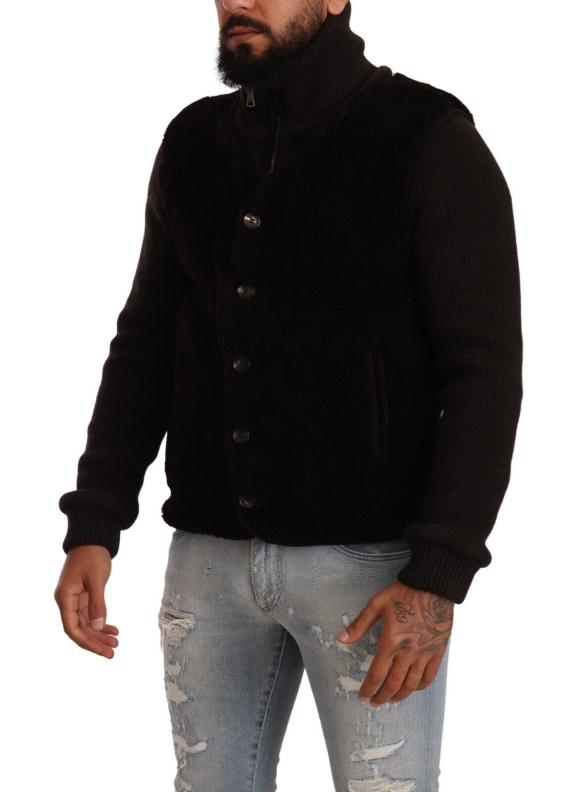 Dolce & Gabbana Black Leather Mens Turtle Neck Coat Men's Jacket