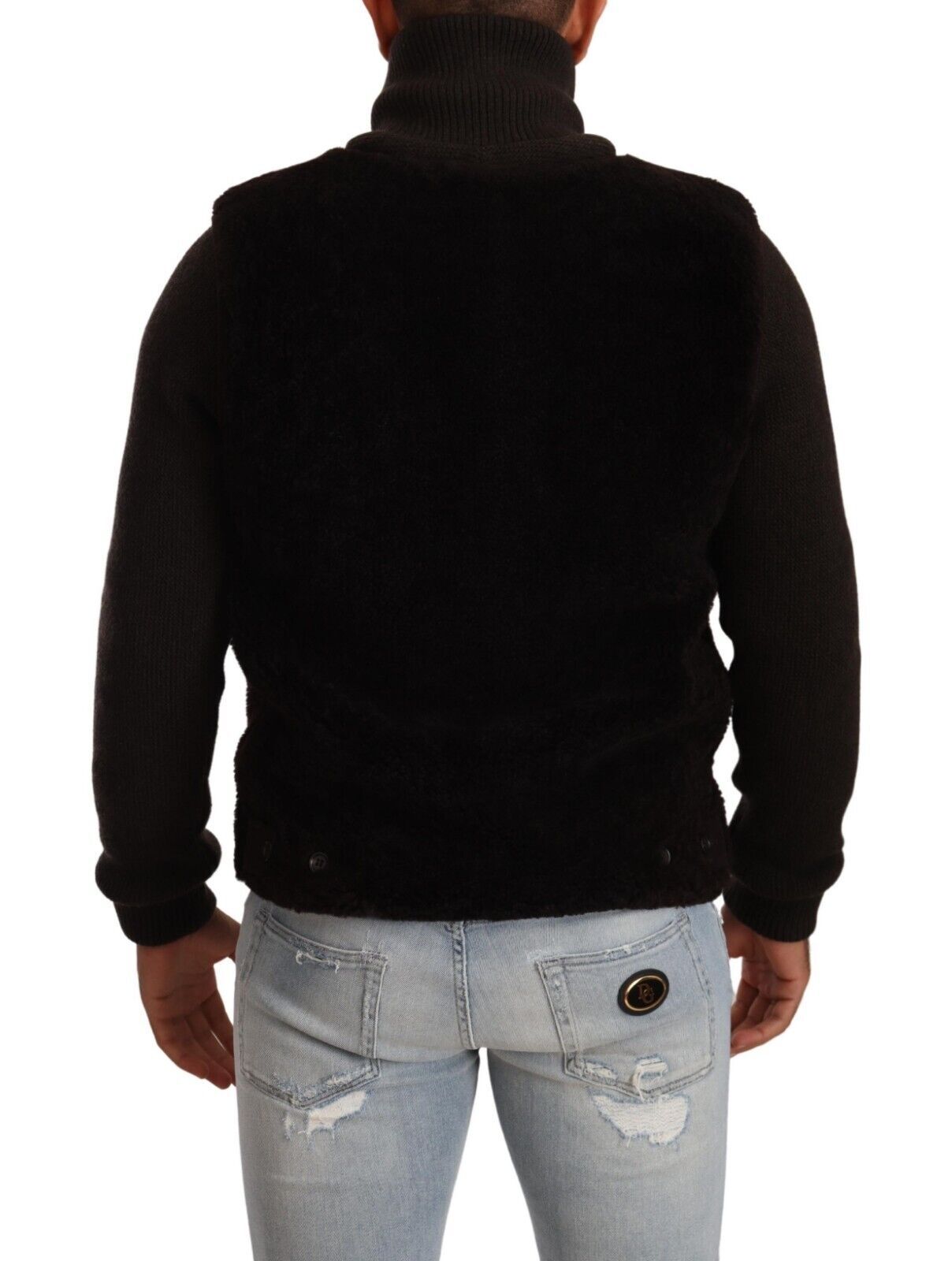 Dolce & Gabbana Black Leather Mens Turtle Neck Coat Men's Jacket