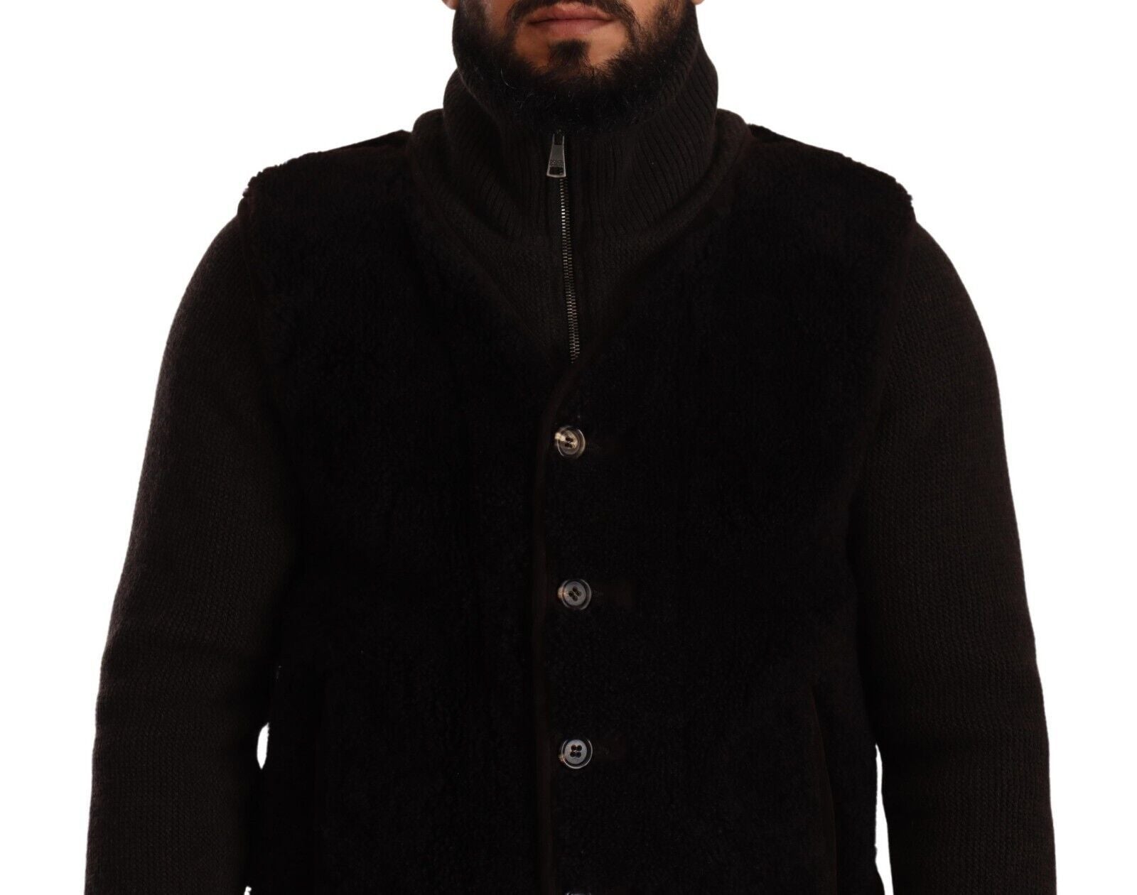 Dolce & Gabbana Black Leather Mens Turtle Neck Coat Men's Jacket
