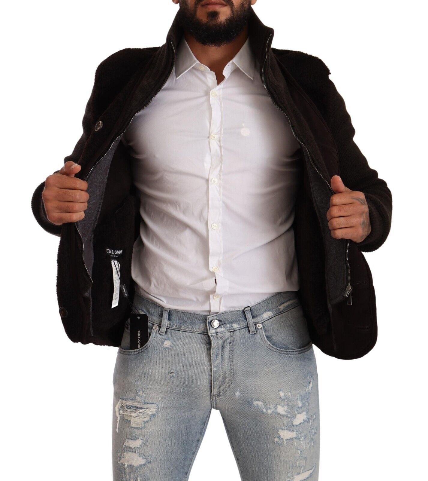 Dolce & Gabbana Black Leather Mens Turtle Neck Coat Men's Jacket