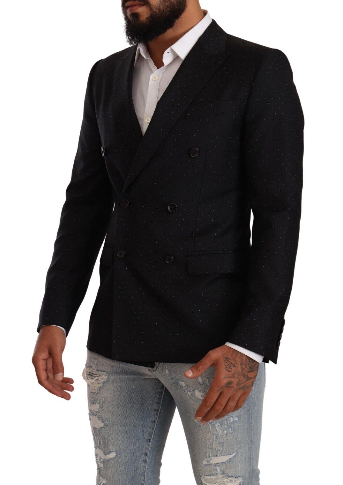 Dolce & Gabbana Dark Gray Dotted Double Breasted MARTINI Men's Jacket