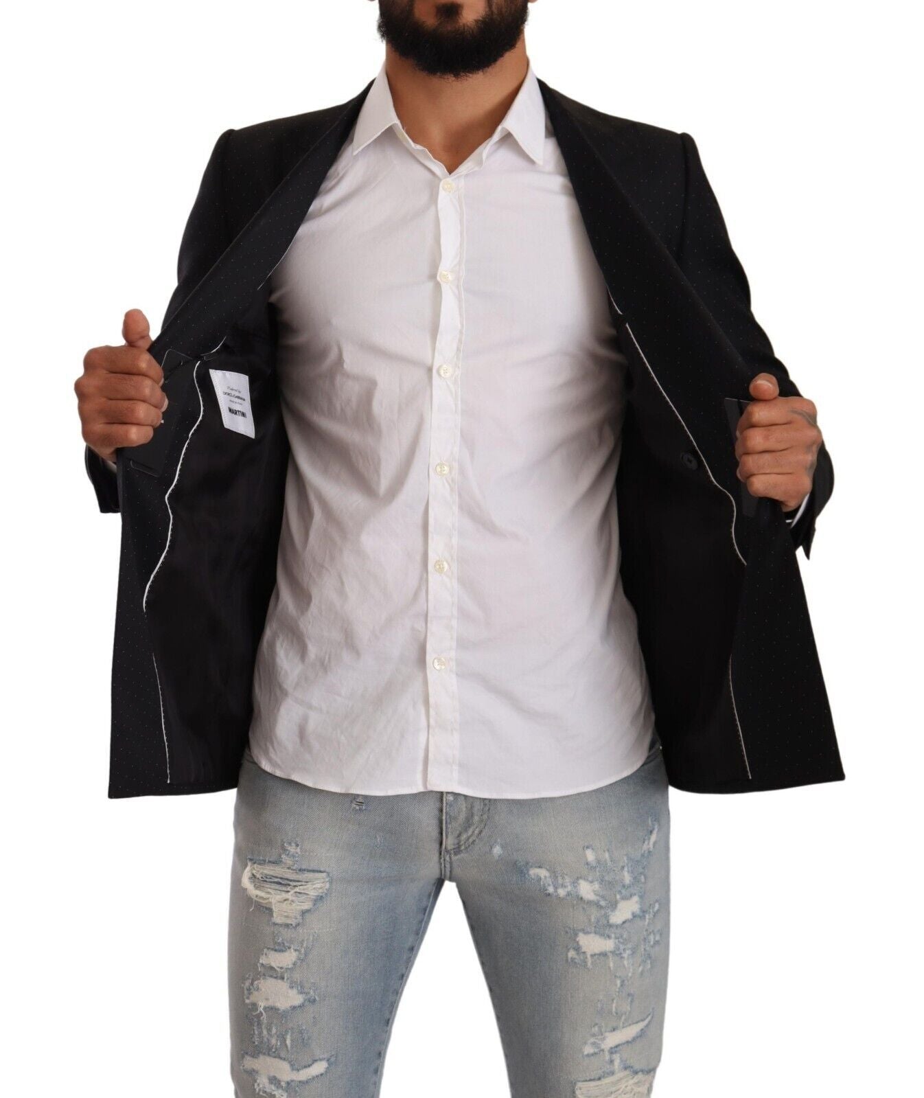 Dolce & Gabbana Dark Gray Dotted Double Breasted MARTINI Men's Jacket