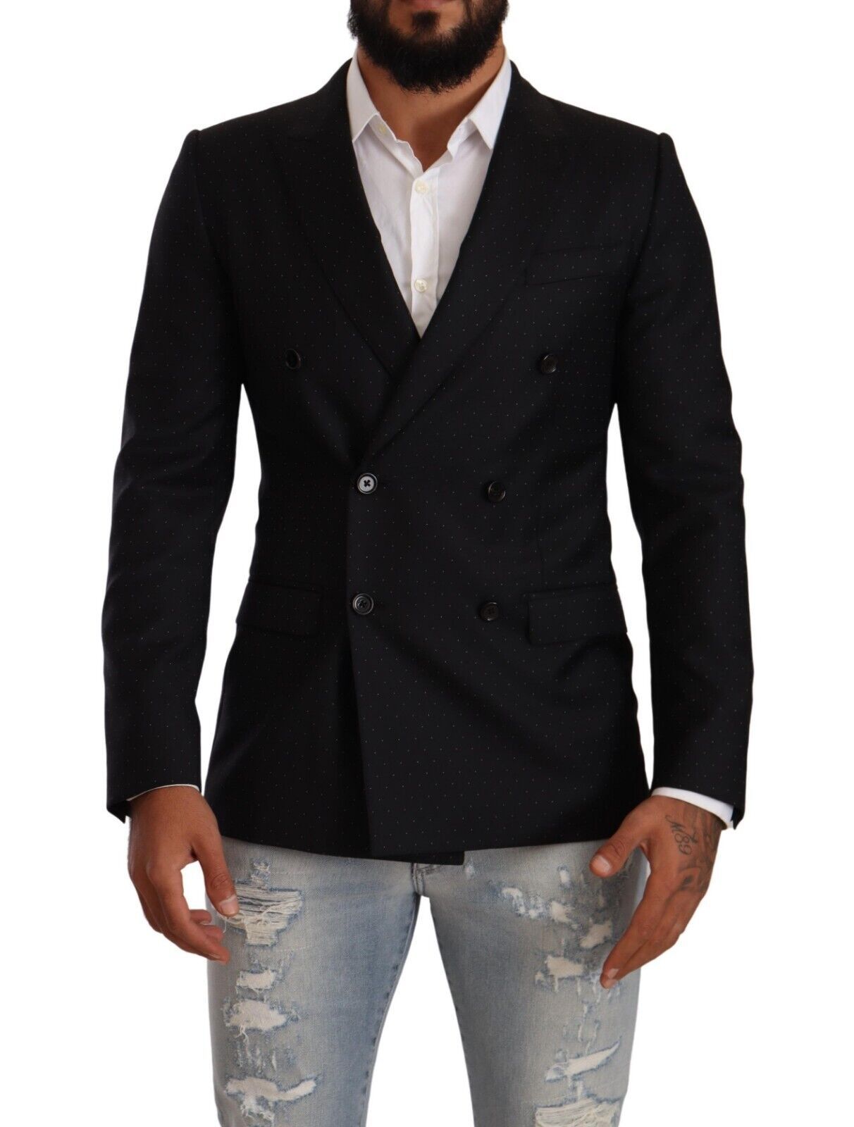 Dolce & Gabbana Dark Gray Dotted Double Breasted MARTINI Men's Jacket