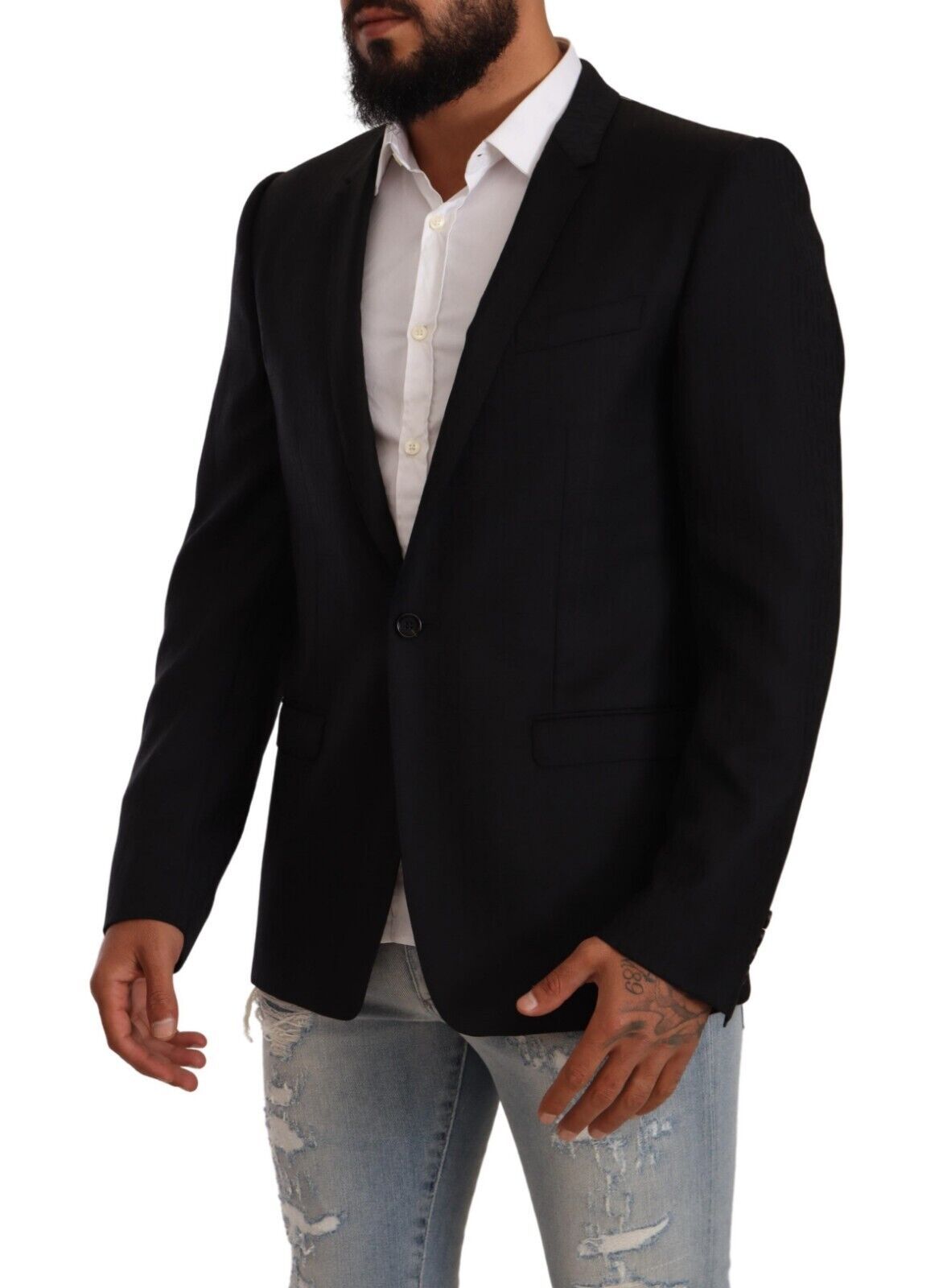 Dolce & Gabbana Black Wool Single Breasted Suit GOLD Men's Jacket