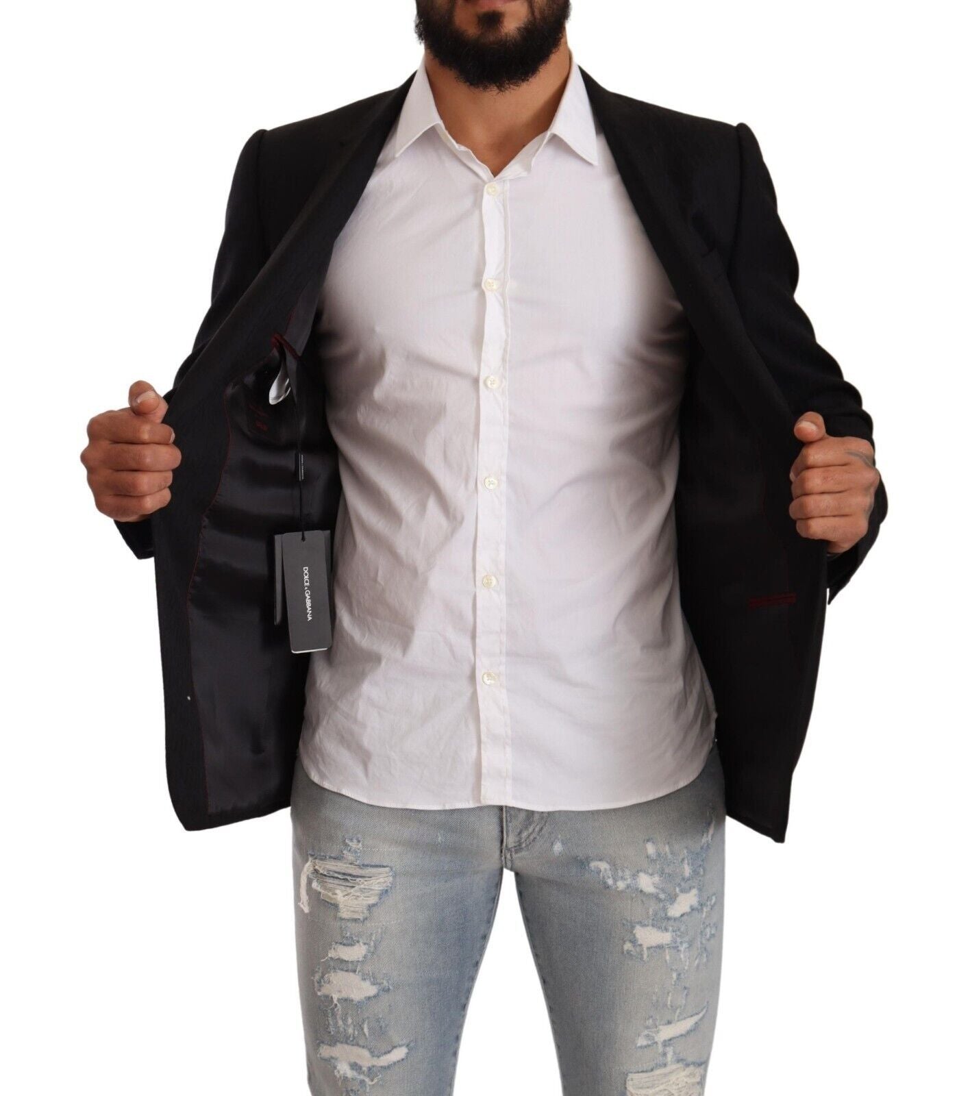 Dolce & Gabbana Black Wool Single Breasted Suit GOLD Men's Jacket