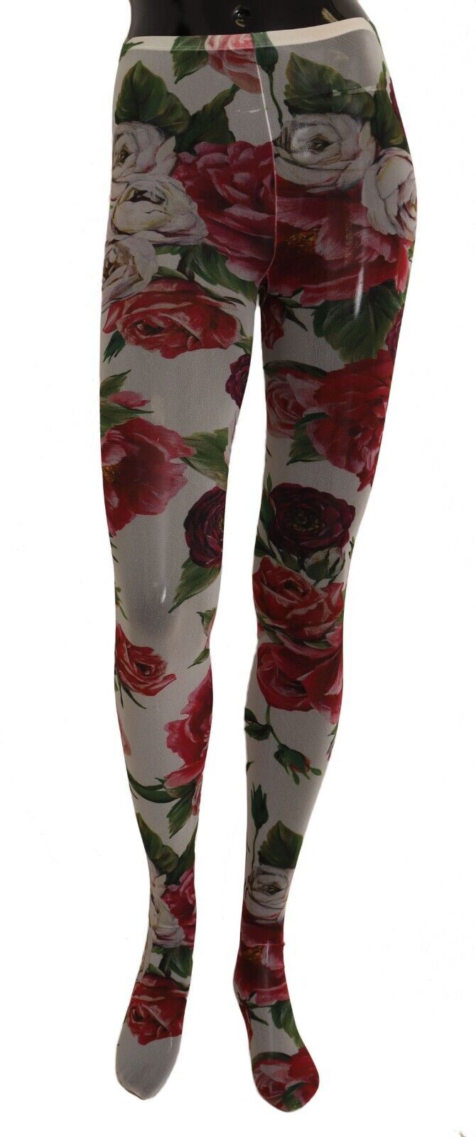 Dolce & Gabbana White Floral Print Tights Nylon Women's Stockings
