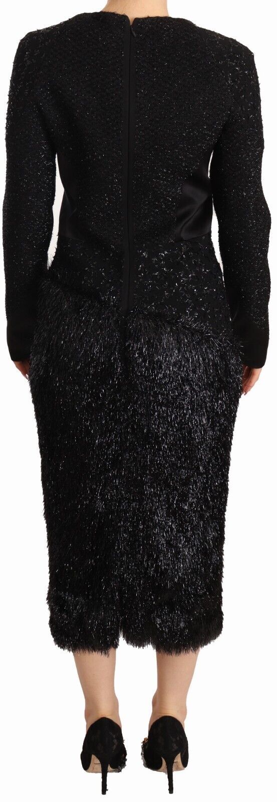 Masha Ma Black Studs Embellished Long Sleeves Sheath Midi Women's Dress