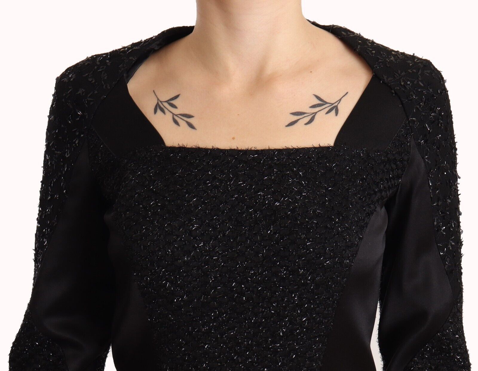 Masha Ma Black Studs Embellished Long Sleeves Sheath Midi Women's Dress