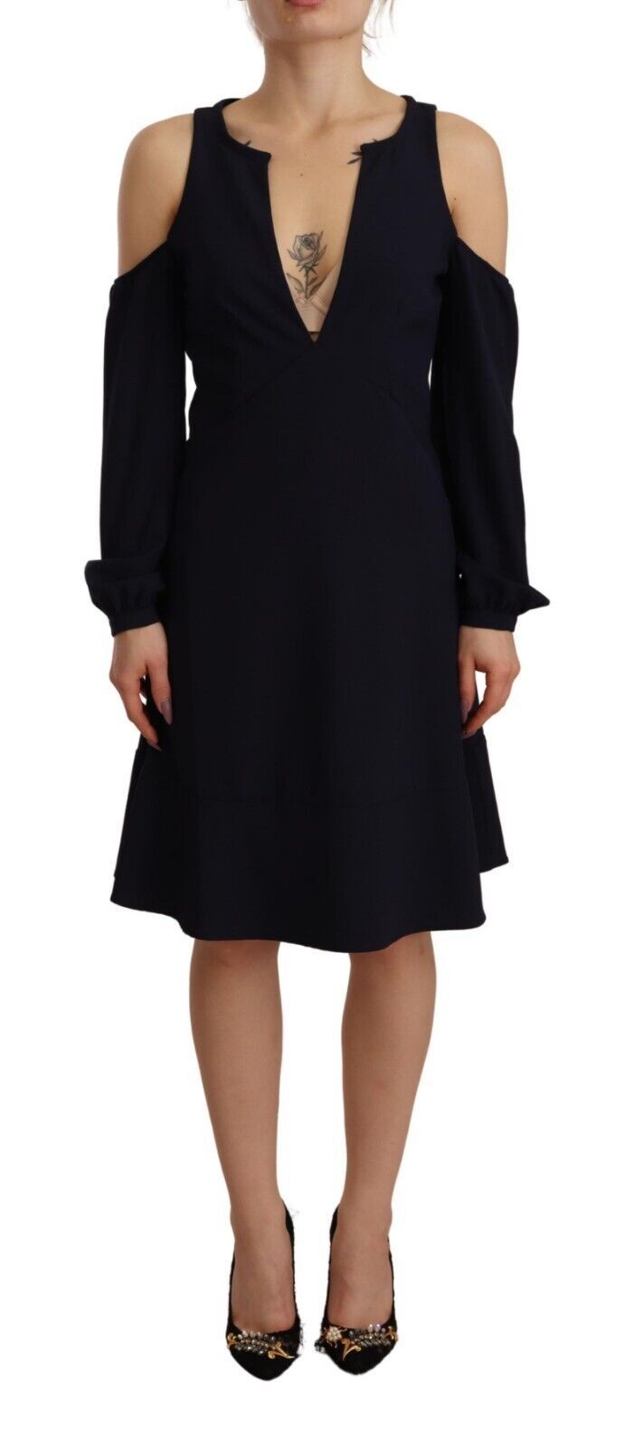 Twinset Black Long Sleeves Open Shoulder A-line Women's Dress