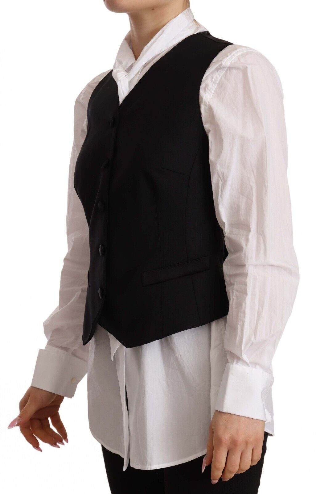 Dolce & Gabbana Black Button Down Sleeveless Vest Viscose Women's Top
