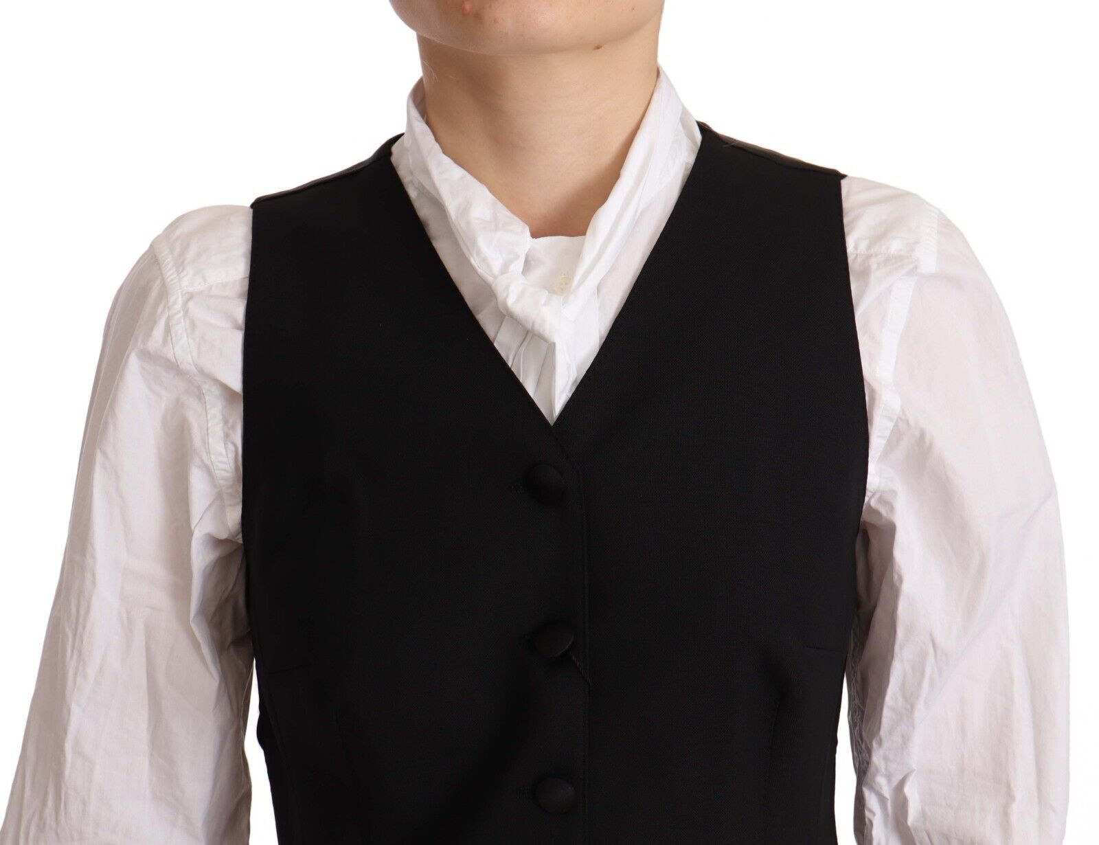 Dolce & Gabbana Black Button Down Sleeveless Vest Viscose Women's Top