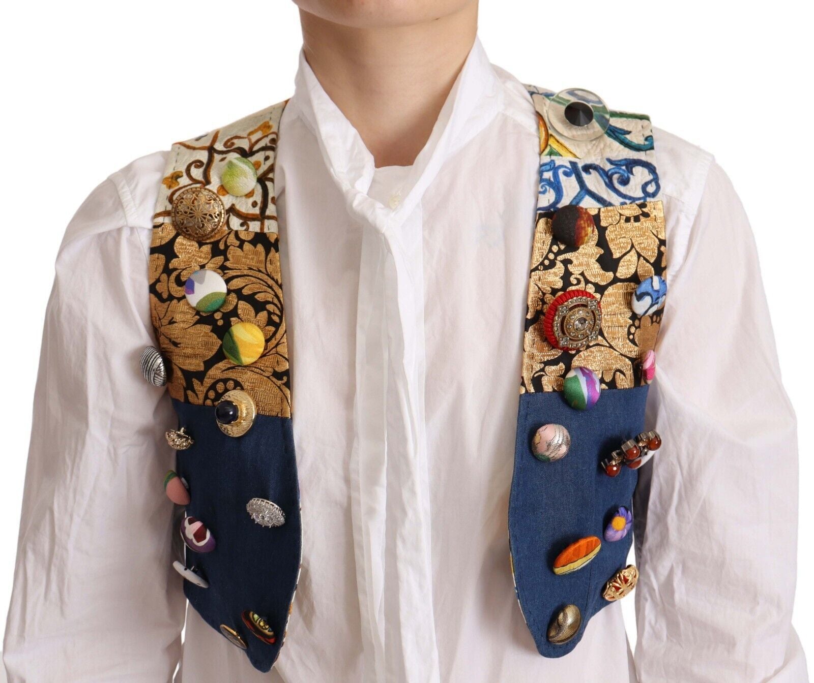 Dolce & Gabbana Multicolor Embellished Waist Coat Cotton Women's Top