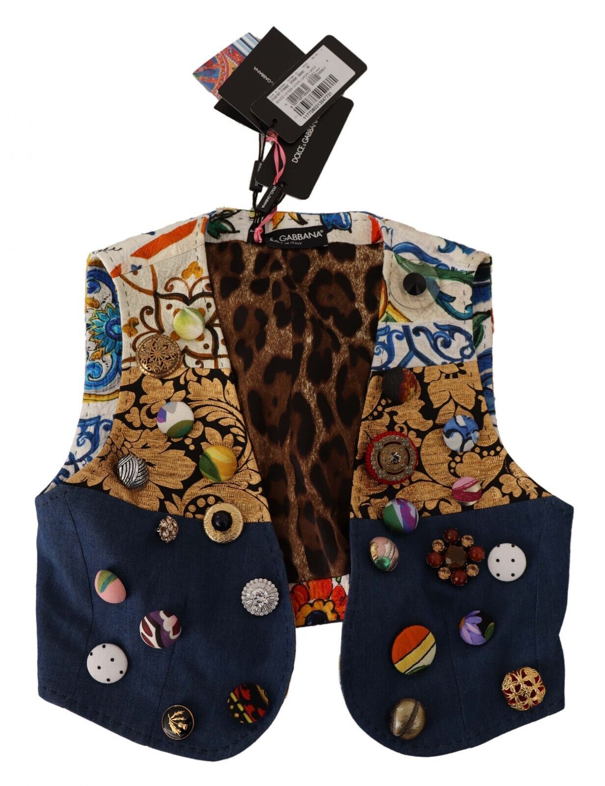 Dolce & Gabbana Multicolor Embellished Waist Coat Cotton Women's Top
