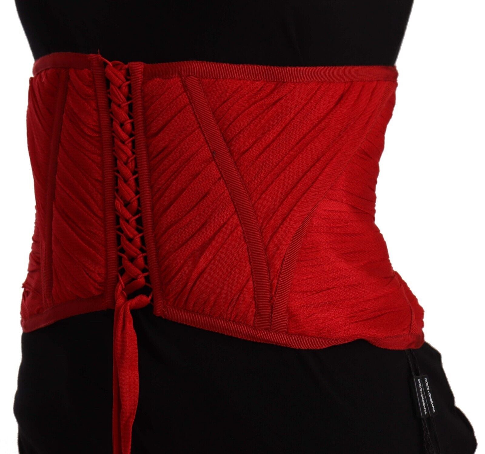 Dolce & Gabbana Red Corset Belt Stretch Waist Strap Silk Women's Top